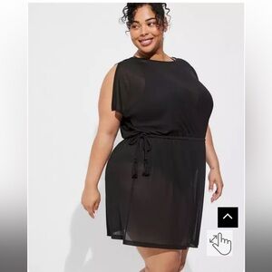 Torrid Short Mesh Drawstring Waist Coverup Dress Deep Black Size 1.